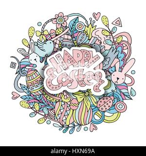 Cartoon-Vektor hand gezeichnete Doodle Frohe Ostern Abbildung. Stock Vektor