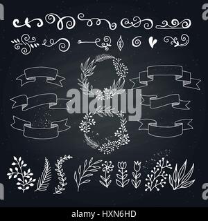 Satz von Vektor-Design-Elemente. Floral handgezeichnete Elemente Stock Vektor