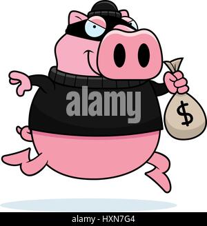 Ein Cartoon Illustration ein Schwein-Einbrecher stehlen Geld. Stock Vektor