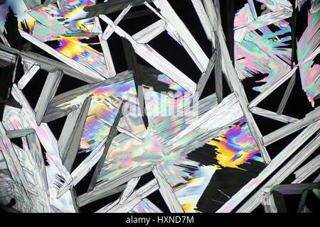 Mikroskopbild von Kristallen Dimethylglyoxime in polarisiertem Licht fotografiert Stockfoto