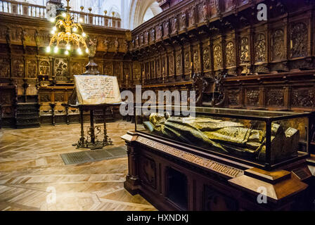 Die Stände des Chores plateresken Renaissance arbeiten, indem Sie Bigarny. Kathedrale der Heiligen Maria von Burgos. Burgos, Kastilien und Leon, Spanien, Europa Stockfoto