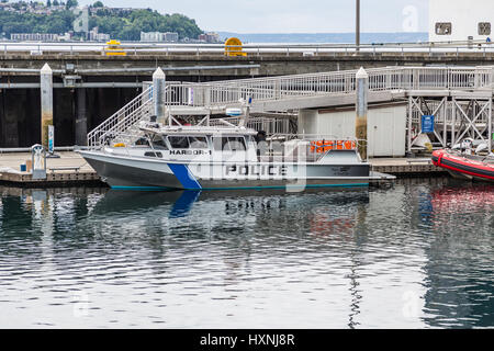 Hafen-Polizei-Boot im Hafen von Seattle Stockfoto