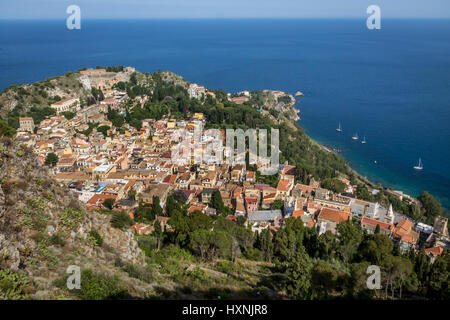 Luftaufnahme von Taormina - Sizilien, Italien Stockfoto