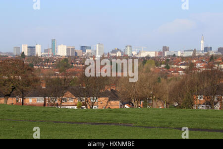 Einen morgendlichen Blick auf die Skyline von Birmingham City Center, West Midlands, UK. Stockfoto