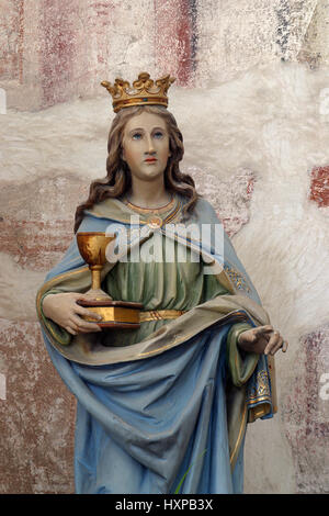 St. Barbara-Statue auf dem Altar in der Pfarrei Kirche des Heiligen Antonius von Padua in Bucica, Kroatien Stockfoto