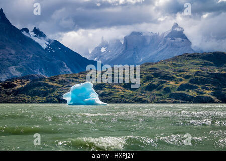 Eisberg schwimmt auf Grey See der Torres del Paine Nationalpark - Patagonien, Chile Stockfoto