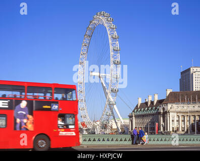 Das London Eye von der Westminster Bridge, London Borough of Lambeth, Greater London, England, Vereinigtes Königreich Stockfoto