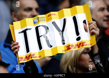 Versuchen Sie Zeichen RUGBY WORLD CUP 2015 RUGBY Weltmeisterschaft 2015 TWICKENHAM LONDON ENGLAND 17 Oktober 2015 Stockfoto