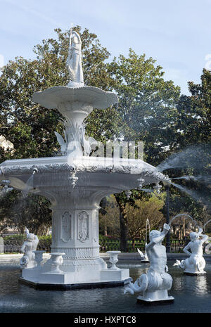 Forsyth Brunnen im Forsyth Park, Savannah Georgia Stockfoto