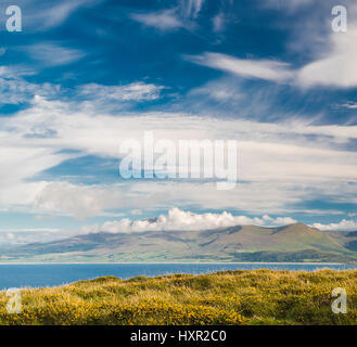 Blick über Brandon Bay von Brandon Kopf in Richtung der Berge des zentralen Dingle Halbinsel, County Kerry, Irland Stockfoto