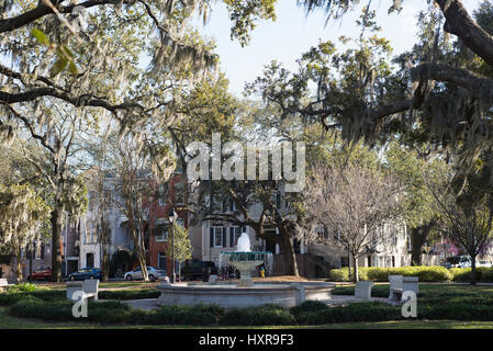 Die deutschen Memorial Fountain in Orleans Square in Savannah, Georgia. Gegründet im Jahre 1815 zu Ehren des Sieges von Andrew Jackson in der Schlacht von neuen Orle Stockfoto