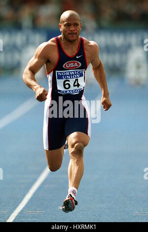 MAURICE GREENE 100 m SCOTSTOUN Stadion GLASGOW Schottland 2. Juli 2000 Stockfoto