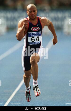 MAURICE GREENE 100 m SCOTSTOUN Stadion GLASGOW Schottland 2. Juli 2000 Stockfoto