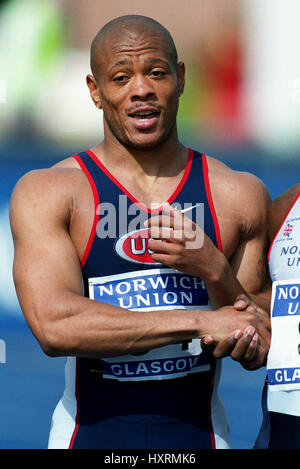 MAURICE GREENE 100 m SCOTSTOUN Stadion GLASGOW Schottland 2. Juli 2000 Stockfoto