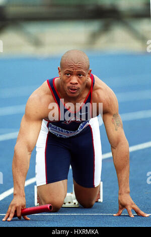 MAURICE GREENE 100 m SCOTSTOUN Stadion GLASGOW Schottland 2. Juli 2000 Stockfoto