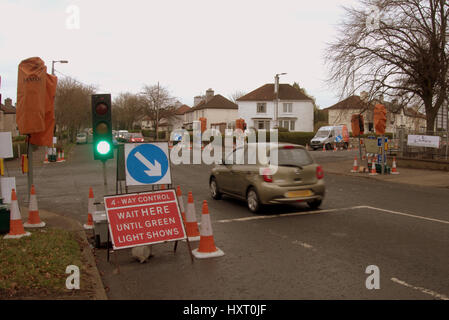 temporäre Ampeln auf grün Stockfoto