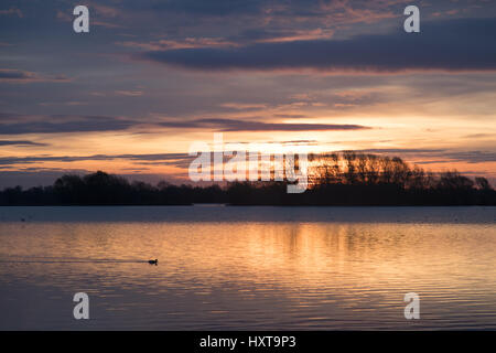 Fen Drayton Seen, Cambridgeshire, Großbritannien. Donnerstag, 30. März 2017. UK-Wetter: schönen Frühlingswetter mit warmen sonnigen Abschnitten im Osten Englands. Sonnenaufgang über dem Moor Drayton Seen, Cambridgeshire, Großbritannien Credit: WansfordPhoto/Alamy Live-Nachrichten Stockfoto