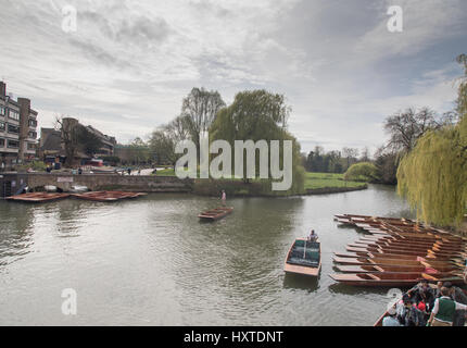 Cambridge, UK. 30. März 2017. UK-Wetter: Frühlingssonne an warmen Tag in Cambridge. Touristen genießen einen sonnigen Tag in Cambridge. Stechkahn fahren am Fluss Cam Credit: WansfordPhoto/Alamy Live-Nachrichten Stockfoto