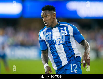 24. März 2017: Honduras Mittelfeldspieler Romell Quioto (12) in Aktion während der FIFA WM-Qualifikation-Spiel zwischen den USA und Honduras Avaya-Stadion in San Jose, Kalifornien. Der USA besiegt Honduras 6-0. Damon Tarver/Cal-Sport-Medien Stockfoto