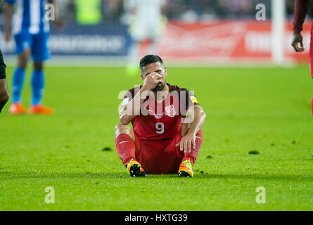 24. März 2017: US-Mittelfeldspieler Sebastian Lletget (9) reagiert auf verletzt während der FIFA WM-Qualifikation-Spiel zwischen den USA und Honduras Avaya-Stadion in San Jose, Kalifornien. Der USA besiegt Honduras 6-0. Damon Tarver/Cal-Sport-Medien Stockfoto