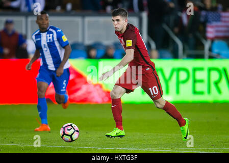 24. März 2017: US-Mittelfeldspieler Christian Pulisic in Aktion während der FIFA WM-Qualifikation-Spiel zwischen den USA und Honduras Avaya-Stadion in San Jose, Kalifornien. Der USA besiegt Honduras 6-0. Damon Tarver/Cal-Sport-Medien Stockfoto