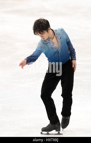 Shoma Uno (JPN), 30. März 2017 - Eiskunstlauf: Shoma Uno von Japan führt während der ISU World Figure Skating Championship 2017 Mens Kurzprogramm in der Hartwall Arena in Helsinki, Finnland. (Foto von Enrico Calderoni/AFLO) Stockfoto