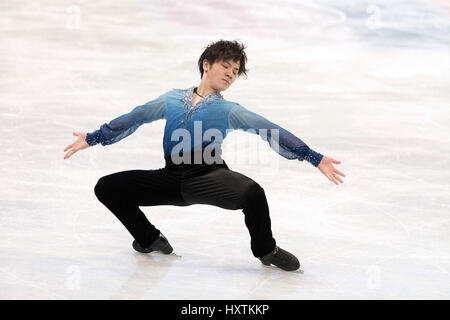 Shoma Uno (JPN), 30. März 2017 - Eiskunstlauf: Shoma Uno von Japan führt während der ISU World Figure Skating Championship 2017 Mens Kurzprogramm in der Hartwall Arena in Helsinki, Finnland. (Foto von Enrico Calderoni/AFLO) Stockfoto