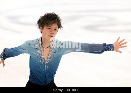 Shoma Uno (JPN), 30. März 2017 - Eiskunstlauf: Shoma Uno von Japan führt während der ISU World Figure Skating Championship 2017 Mens Kurzprogramm in der Hartwall Arena in Helsinki, Finnland. (Foto von Enrico Calderoni/AFLO) Stockfoto