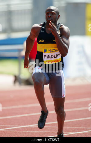 MARK FINDLAY 100 m MANCHESTER regionale ARENA MANCHESTER ENGLAND 9. Juli 2005 Stockfoto