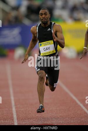 TYSON GAY gewinnt 100 Meter NORWICH UNION britischen GRAND PR DON VALLEY SHEFFIELD ENGLAND 15. Juli 2007 Stockfoto