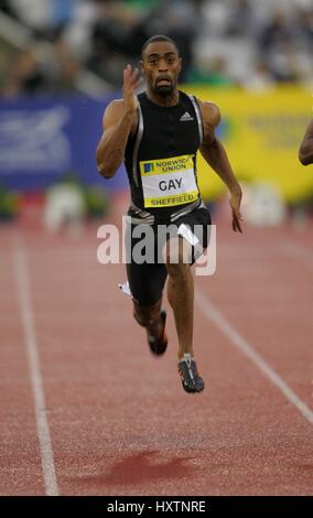 TYSON GAY gewinnt 100 Meter NORWICH UNION britischen GRAND PR DON VALLEY SHEFFIELD ENGLAND 15. Juli 2007 Stockfoto