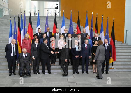 Berlin, Deutschland, 31. März 2015: Deutsch-französische Minister Rat statt. Stockfoto