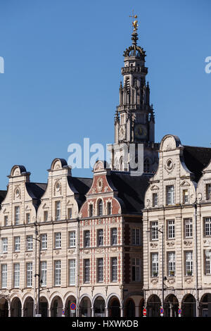 Flämischen Barock Fassaden in der Grand Place, Arras, Pas-de-Calais, Frankreich Stockfoto