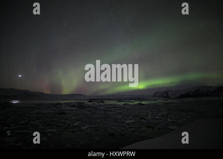 Aurora Borealis oder nördlichen leuchtet über der Jökulsarlon, Island Stockfoto