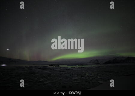 Aurora Borealis oder nördlichen leuchtet über der Jökulsarlon, Island Stockfoto