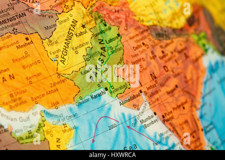 Landkarte Afghanistan und Pakistan Nahaufnahme Makro-Bild. Selektiven Fokus Stockfoto