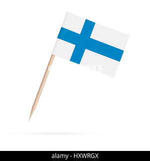 Miniatur-Papier-Flagge Finnland. Isoliert auf weißem Hintergrund. Mit Schatten unten Stockfoto