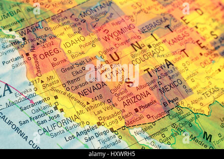 Karte Nord West USA.  Nahaufnahme Makro Bild Karte Nord-West-Amerika. Selektiven Fokus Stockfoto