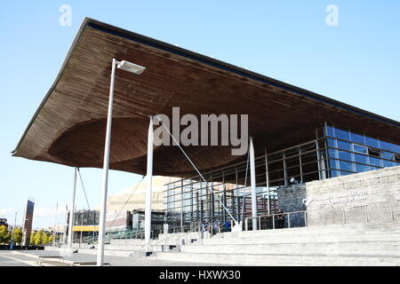 Cardiff, Wales, UK, 14. September 2016: Der Senedd auch bekannt als das Gebäude der Nationalversammlung ist die Heimat des gewähltes Gremium Stockfoto