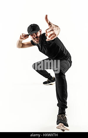 Die Silhouette von einem Hip-Hop-männliche Pause Tänzer tanzen auf weißem Hintergrund Stockfoto
