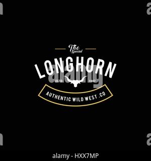Vintage Label mit Silhouette der Stierkopf. Texas-Wild-West-Thema. Vektor-illustration Stock Vektor