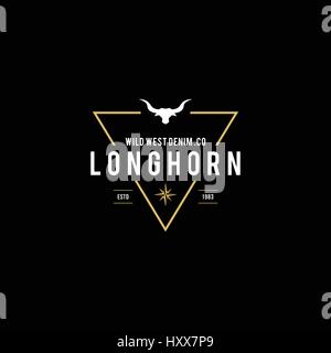 Vintage Label mit Silhouette der Stierkopf. Texas-Wild-West-Thema. Vektor-illustration Stock Vektor