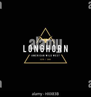 Vintage Label mit Silhouette der Stierkopf. Texas-Wild-West-Thema. Vektor-illustration Stock Vektor