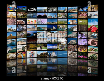Videowand Konzept von vielen verschiedenen Fotos repräsentieren, LCD- oder LED-Fernseher Stockfoto