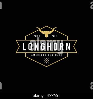 Vintage Label mit Silhouette der Stierkopf. Texas-Wild-West-Thema. Vektor-illustration Stock Vektor