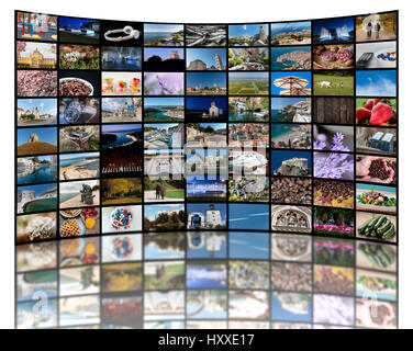 Videowand Konzept von vielen verschiedenen Fotos repräsentieren, LCD- oder LED-Fernseher Stockfoto