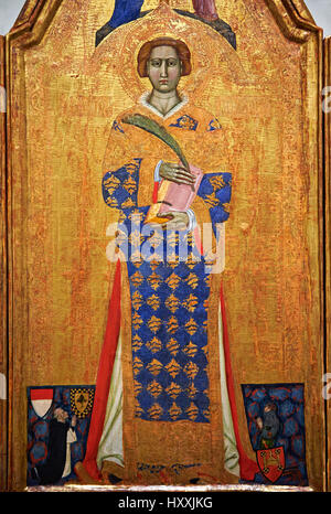 Gothic malte Panel Altarbild von Saint Vincent vom Meister des Estopanya. Tempera und Blattgold auf Holz. Ca. 1350-1370. MNAC Inv keine: 003940-CJT Stockfoto