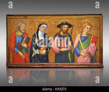 Gotische Altar Panel, von links - St. Peter, St. Clara, St. James größer, St. John. C.1385 von Pere Serra, Kathedrale von Tortosa. Inv-MNAC 3950, 3948, 3949 Stockfoto