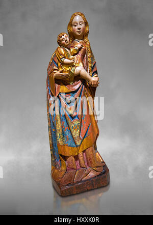 Gotische Statue der Madonna mit Kind von Kreis von Gil de Siloe 1500, wahrscheinlich von Castella. Inv-MNAC 64028. Nationales Museum für katalanische Kunst Stockfoto