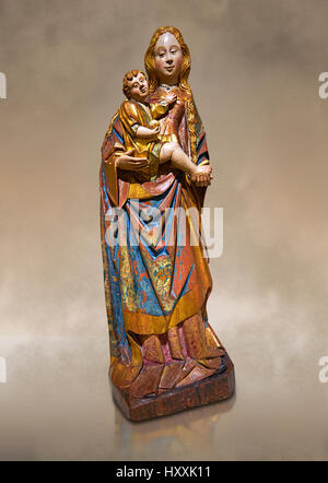 Gotische Statue der Madonna mit Kind von Kreis von Gil de Siloe 1500, wahrscheinlich von Castella. Inv-MNAC 64028. Nationales Museum für katalanische Kunst Stockfoto